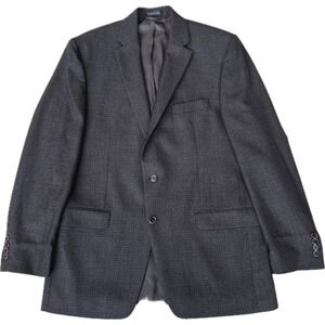 Lauren Ralph Lauren Blazer 42L 100% Wool Warm Charcoal Taupe Blue Windowpane‎